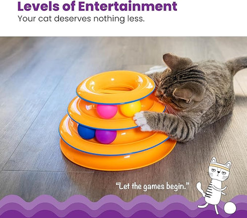 Tower of Tracks Cat Toy – 3-Level Track Tower with 6 Balls, Interactive Cat Toy for Indoor Enrichment
